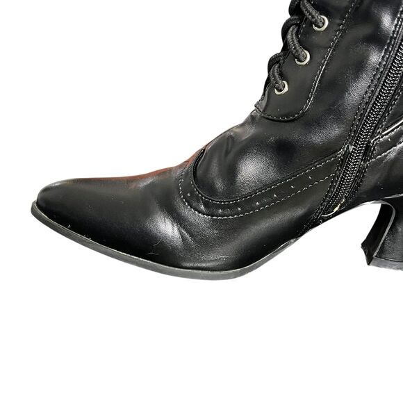 Ellie Victorian Lace Up Boots Womens Size 8 Black Side Zip Spool Heel Steampunk - Picture 11 of 14